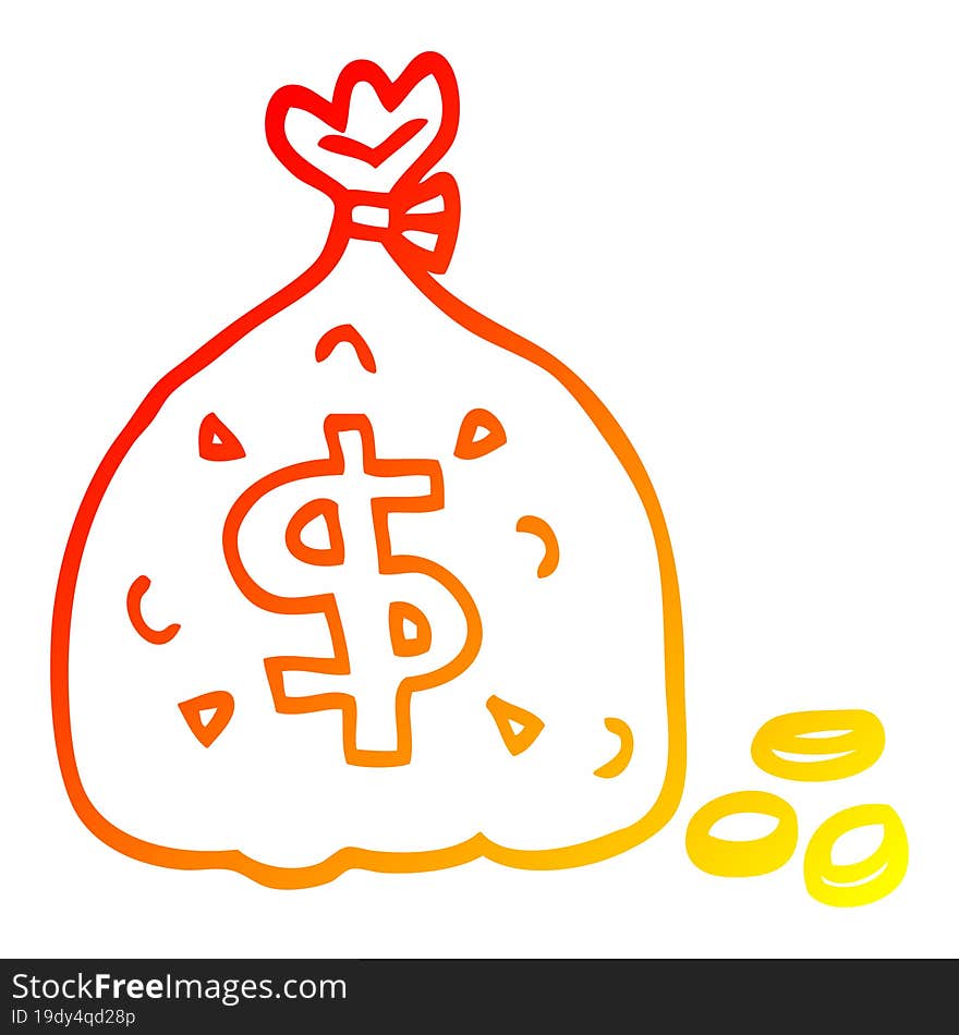 warm gradient line drawing cartoon bag of dollars