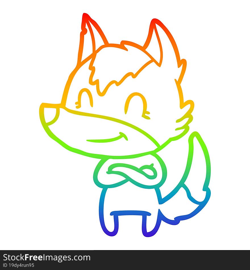 rainbow gradient line drawing friendly cartoon wolf