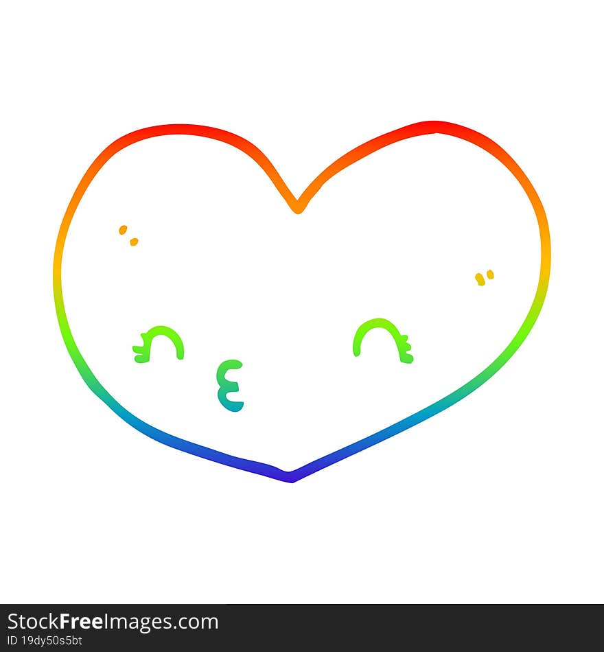 Rainbow Gradient Line Drawing Cartoon Heart With Face