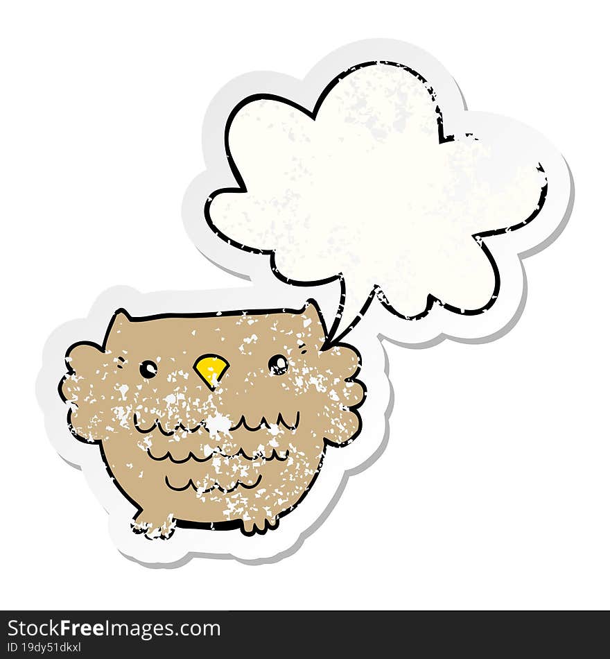 cartoon owl and speech bubble distressed sticker