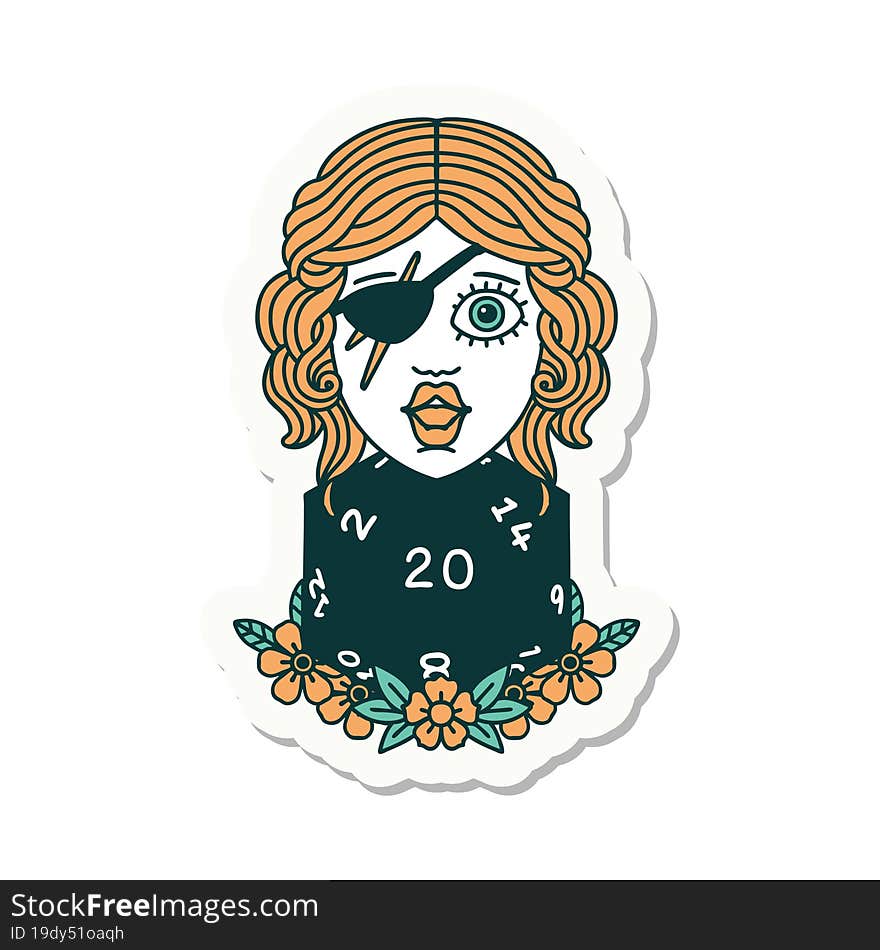 Human Rogue With Natural Twenty Dice Roll Sticker