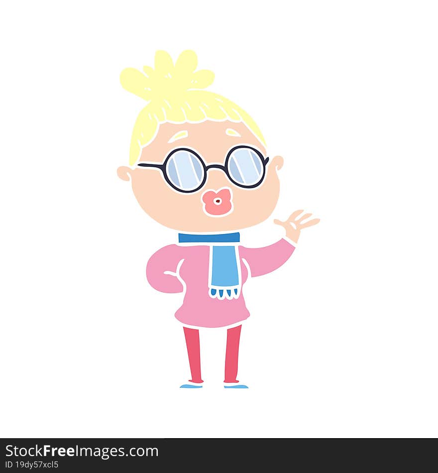 flat color style cartoon woman wearing spectacles