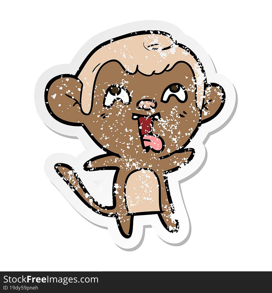 distressed sticker of a crazy cartoon monkey