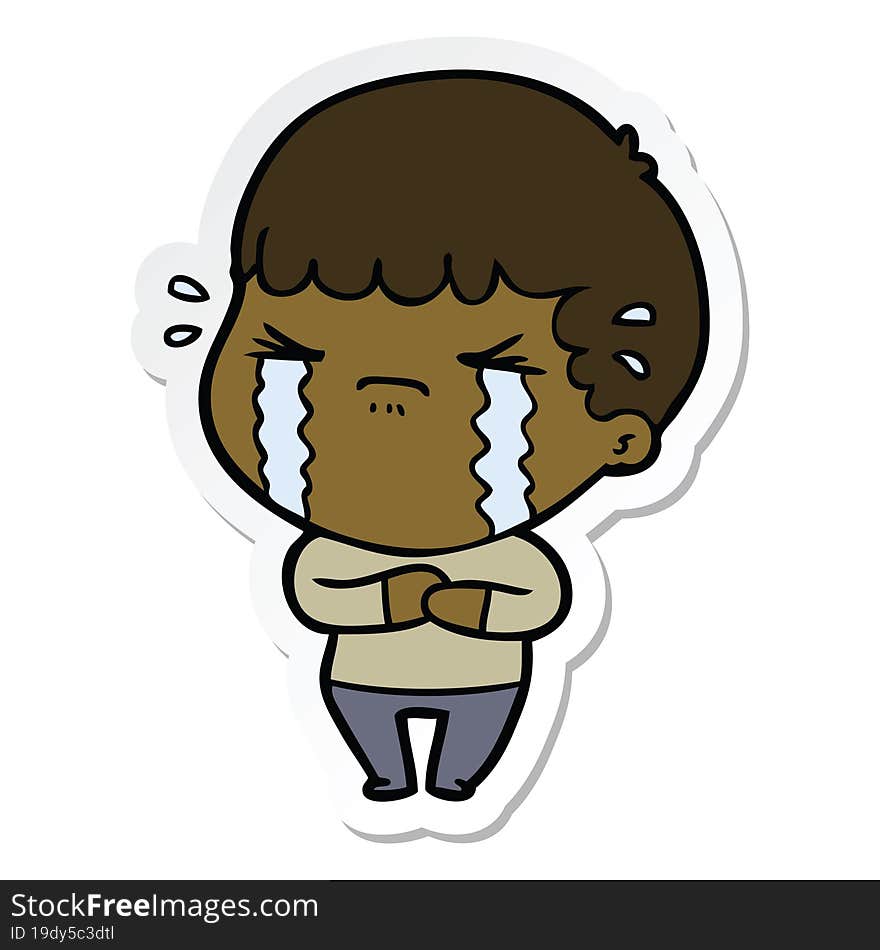 sticker of a cartoon man crying