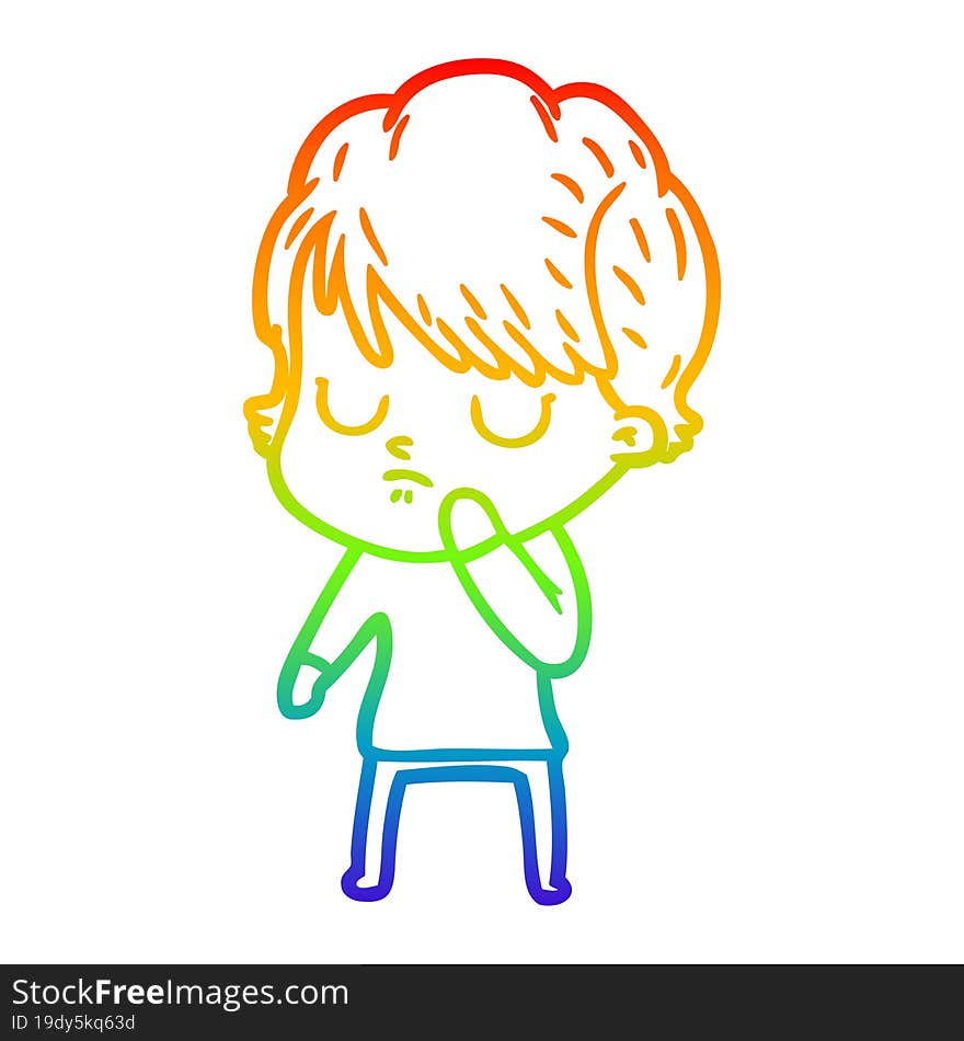 rainbow gradient line drawing of a cartoon woman