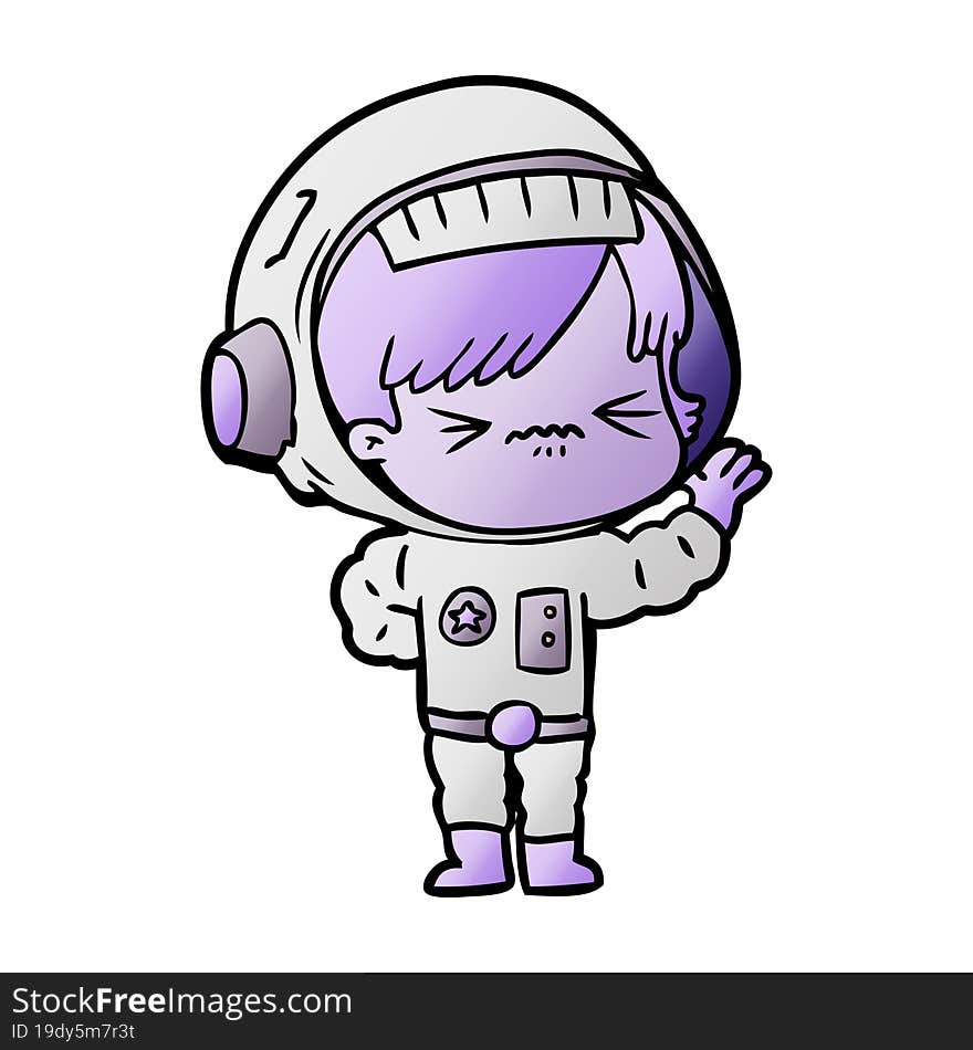 angry cartoon space girl waving. angry cartoon space girl waving