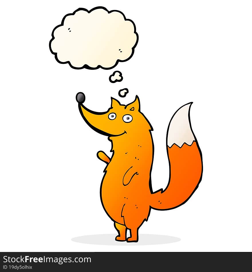 Cartoon Waving Fox With Thought Bubble