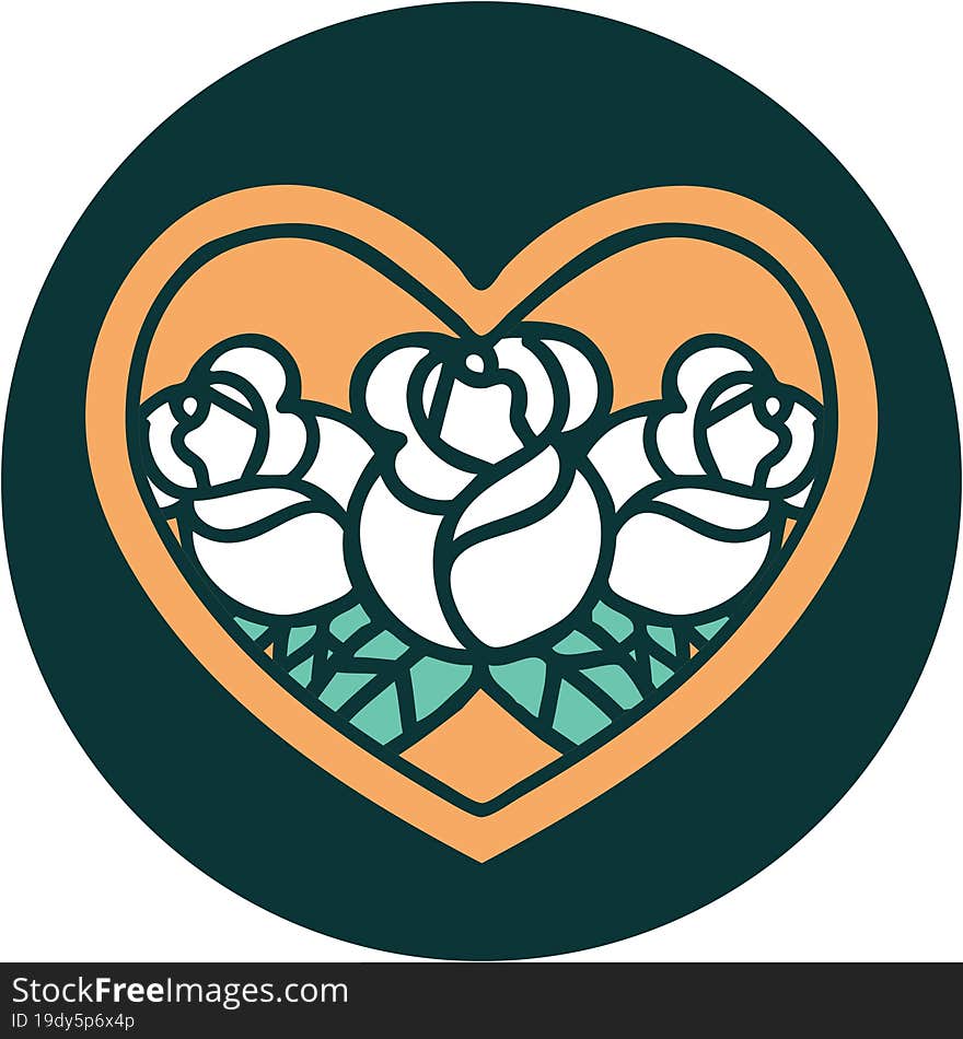 iconic tattoo style image of a heart and flowers. iconic tattoo style image of a heart and flowers