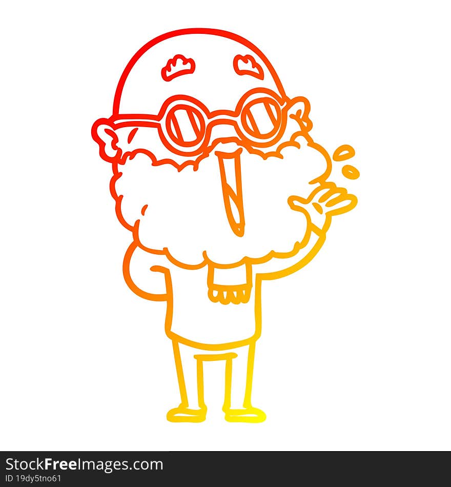 warm gradient line drawing of a cartoon joyful man with beard