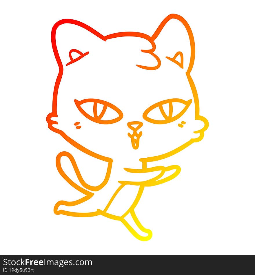 warm gradient line drawing of a cartoon cat