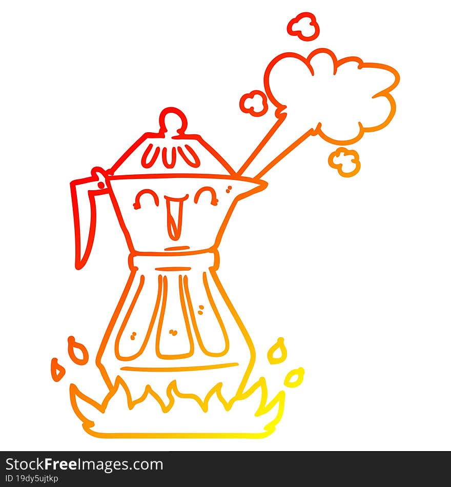 warm gradient line drawing of a cartoon coffee pot