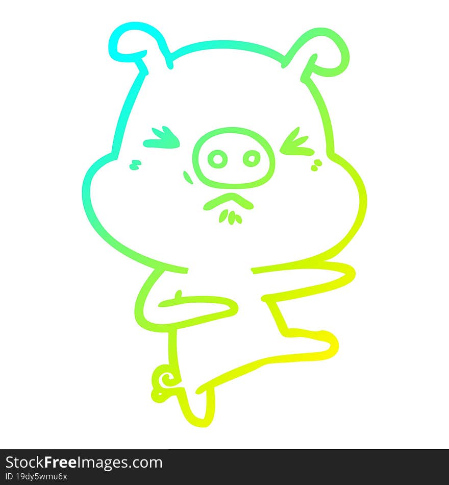 cartoon angry pig kicking out