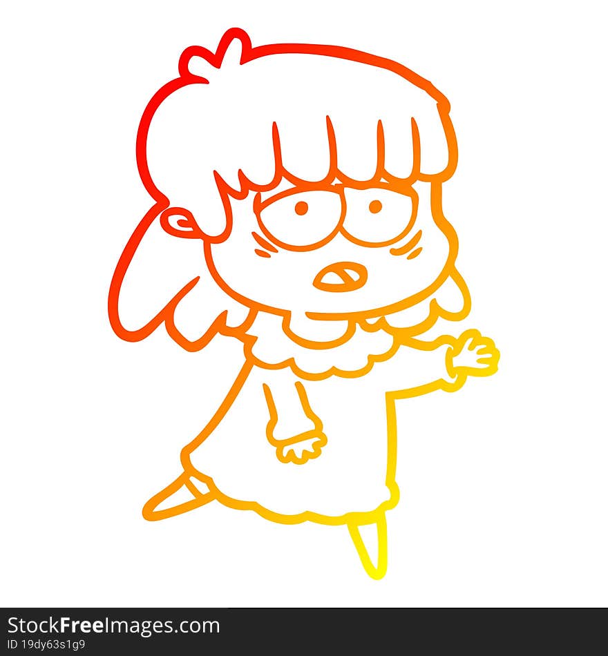 warm gradient line drawing cartoon tired woman