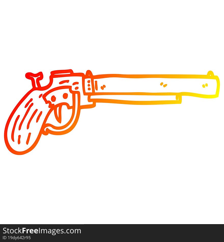 warm gradient line drawing of a cartoon old pistol