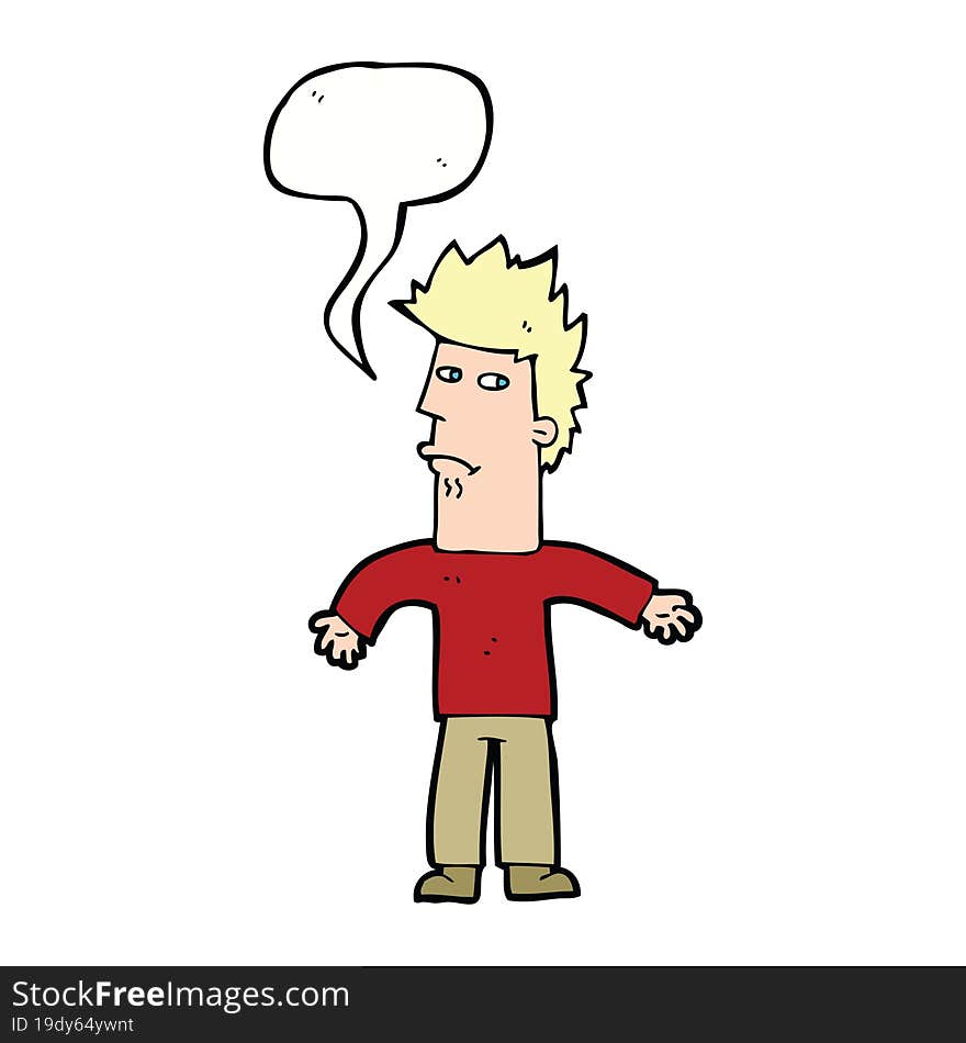 Cartoon Confused Man With Speech Bubble