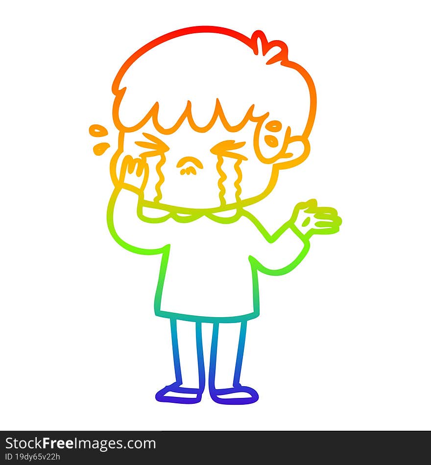 rainbow gradient line drawing cartoon boy crying