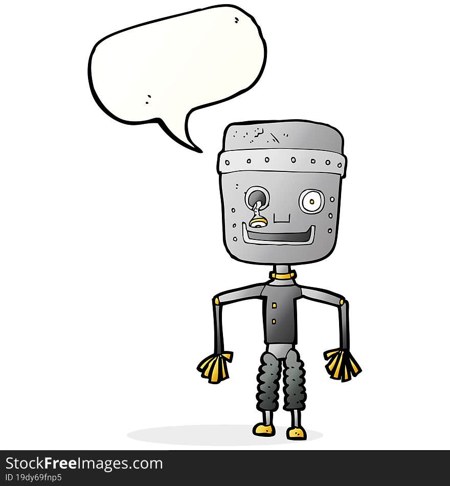 Cartoon Old Robot With Speech Bubble