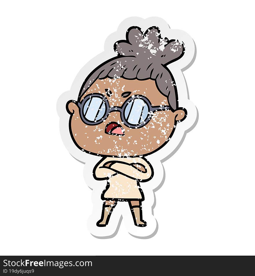 distressed sticker of a cartoon annoyed woman