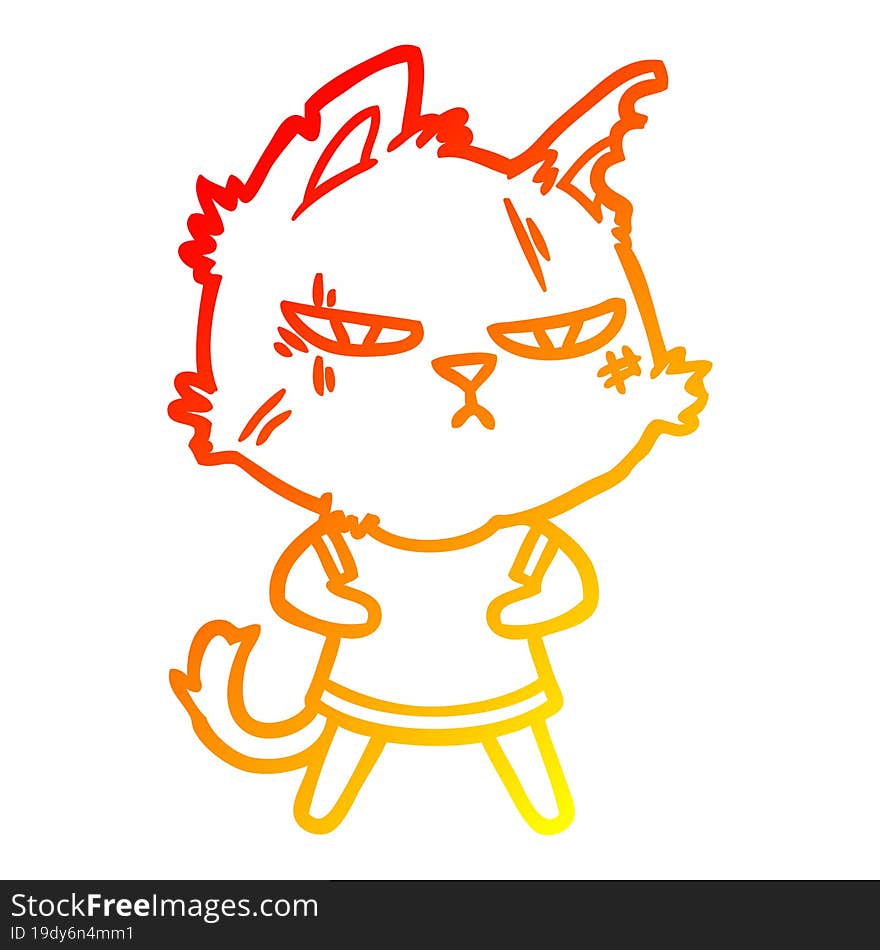 warm gradient line drawing tough cartoon cat