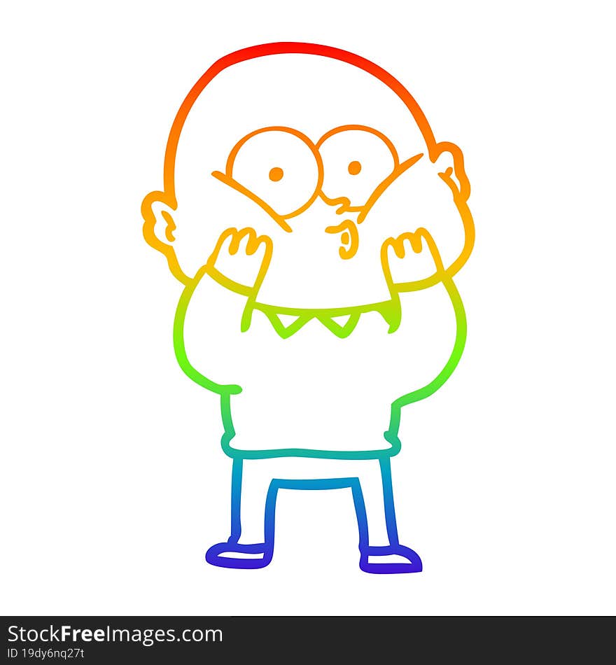 rainbow gradient line drawing of a cartoon bald man staring