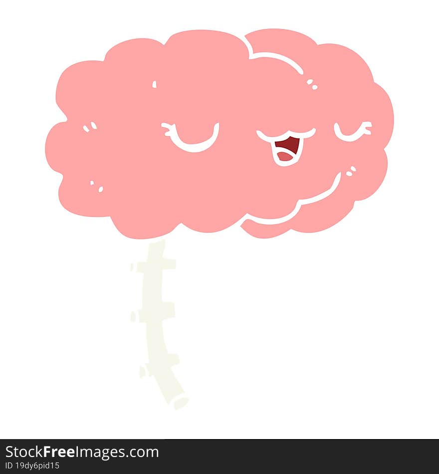 happy flat color style cartoon brain