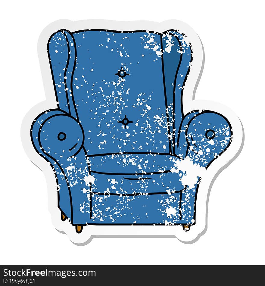 distressed sticker cartoon doodle of an old armchair