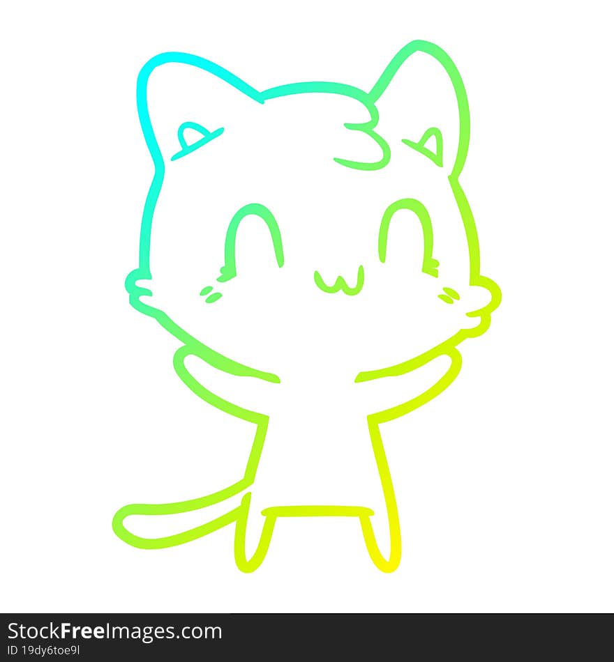 cold gradient line drawing of a cartoon happy cat