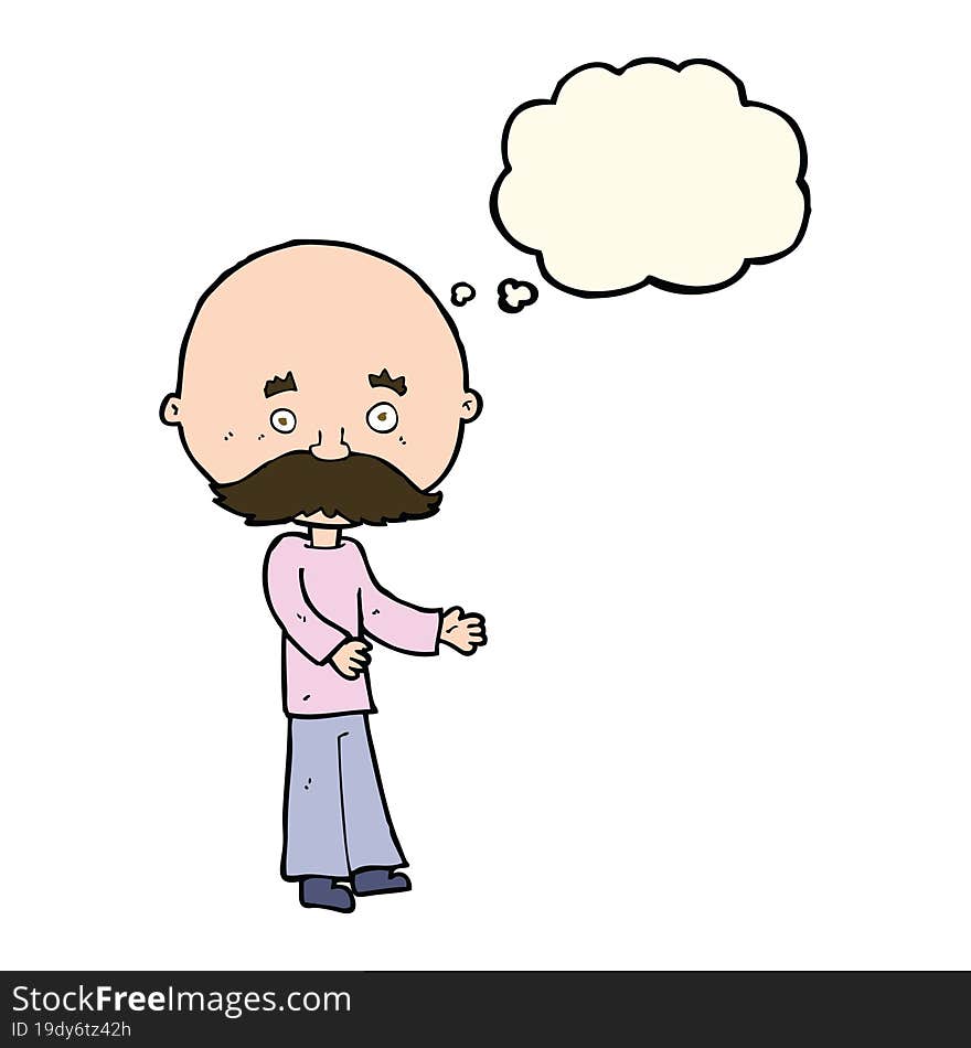 cartoon man with mustache with thought bubble