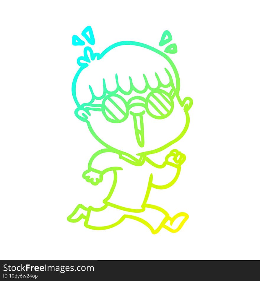 cold gradient line drawing cartoon running boy wearing spectacles