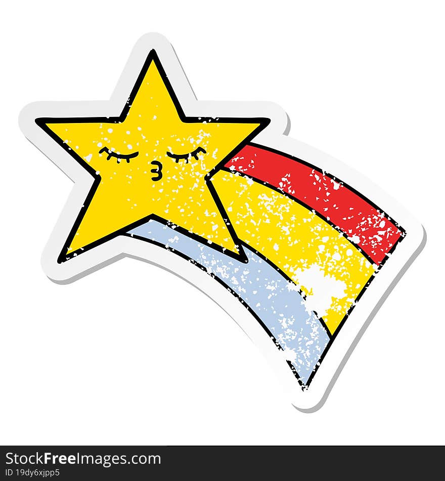 distressed sticker of a cute cartoon shooting rainbow star