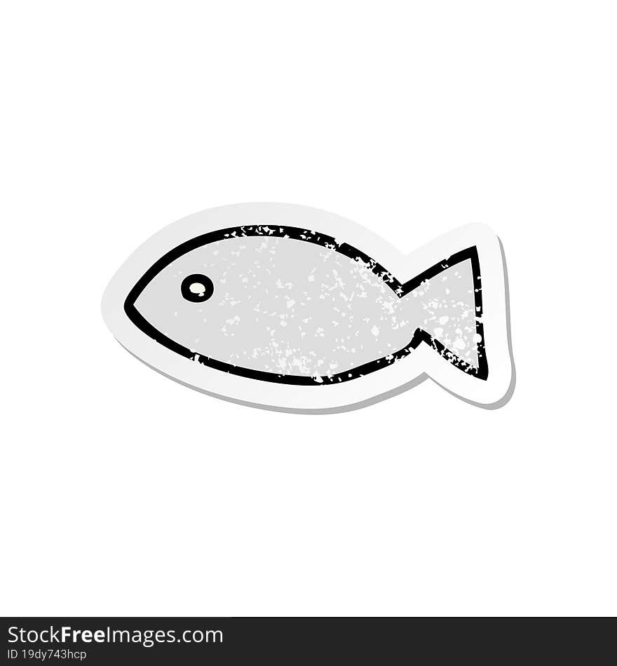 distressed sticker of a cartoon fish symbol