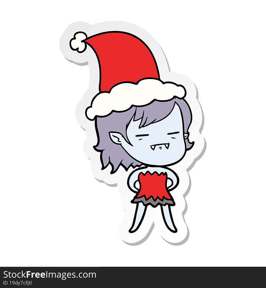 sticker cartoon of a undead vampire girl wearing santa hat