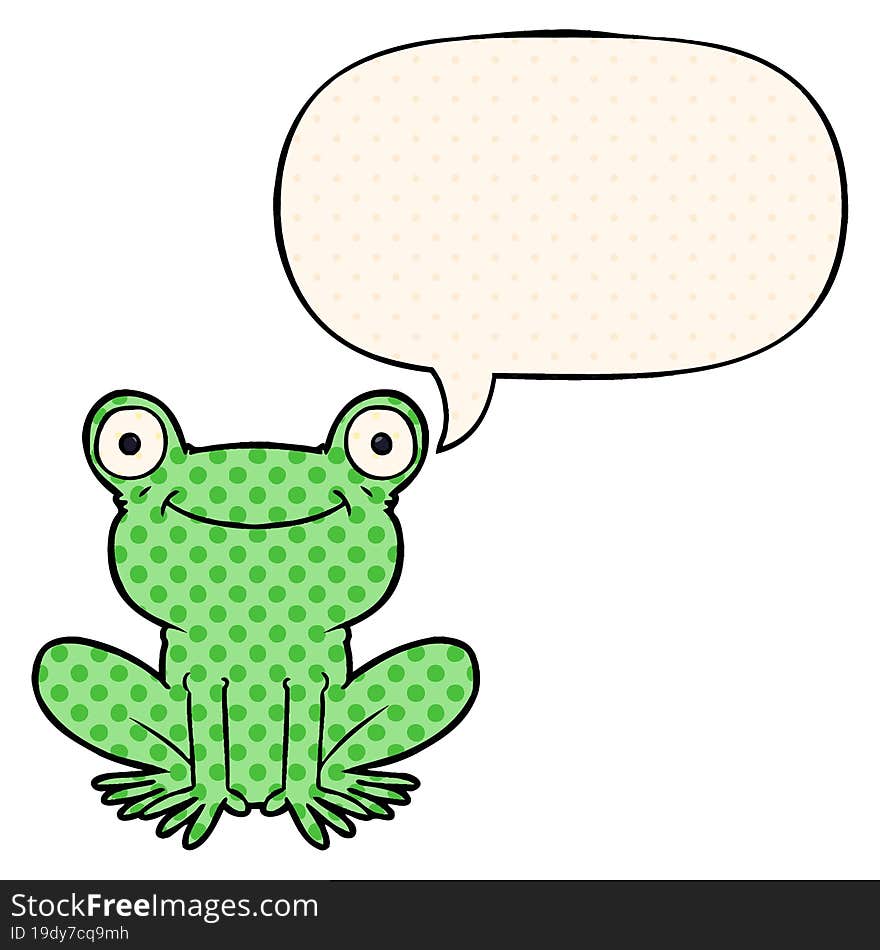 cartoon frog with speech bubble in comic book style