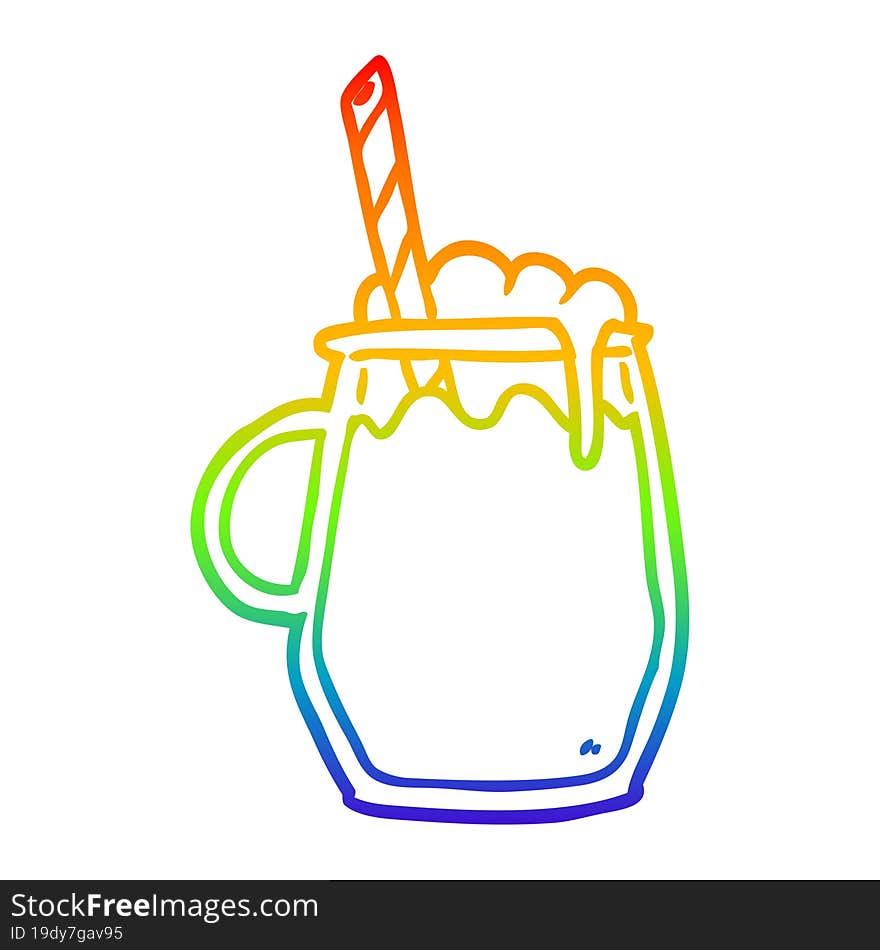 rainbow gradient line drawing glass of root beer with straw