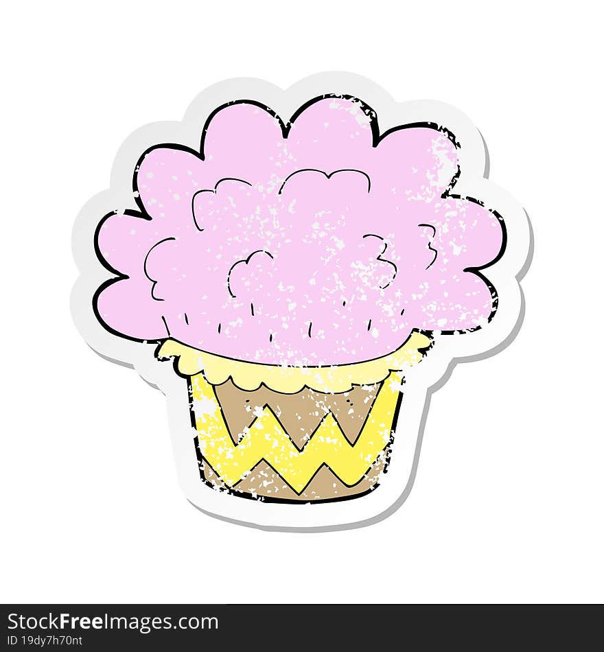 retro distressed sticker of a cartoon cupcake