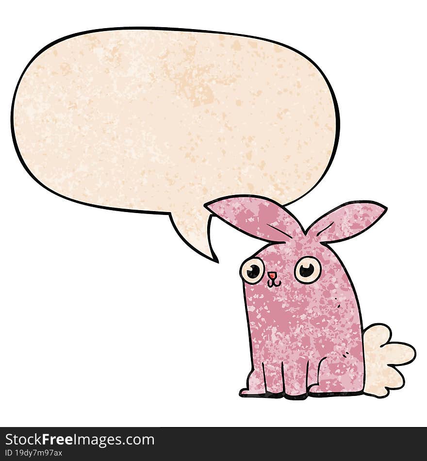 cartoon bunny rabbit with speech bubble in retro texture style