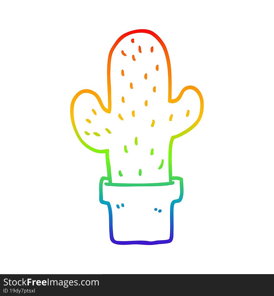 rainbow gradient line drawing cartoon cactus