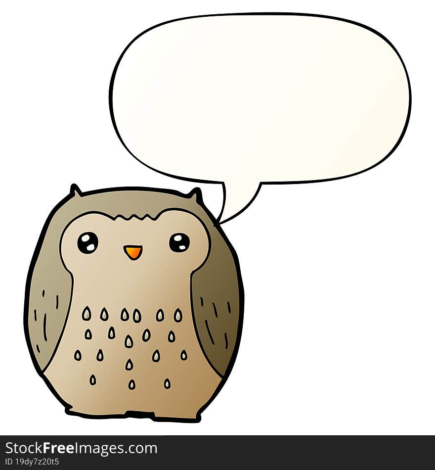 cute cartoon owl and speech bubble in smooth gradient style