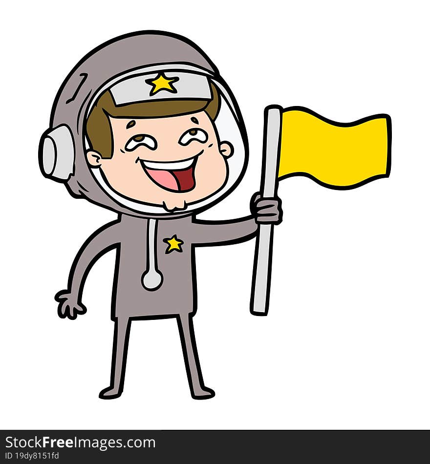 cartoon laughing astronaut waving flag. cartoon laughing astronaut waving flag