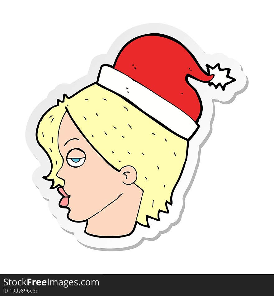 sticker of a cartoon woman wearing santa hat