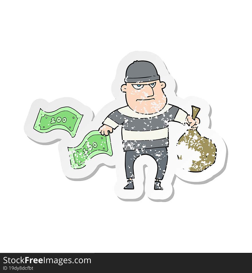 retro distressed sticker of a cartoon bank robber