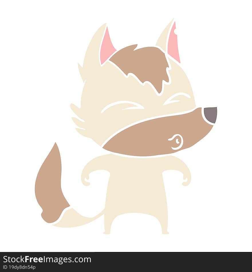 Flat Color Style Cartoon Wolf Whistling