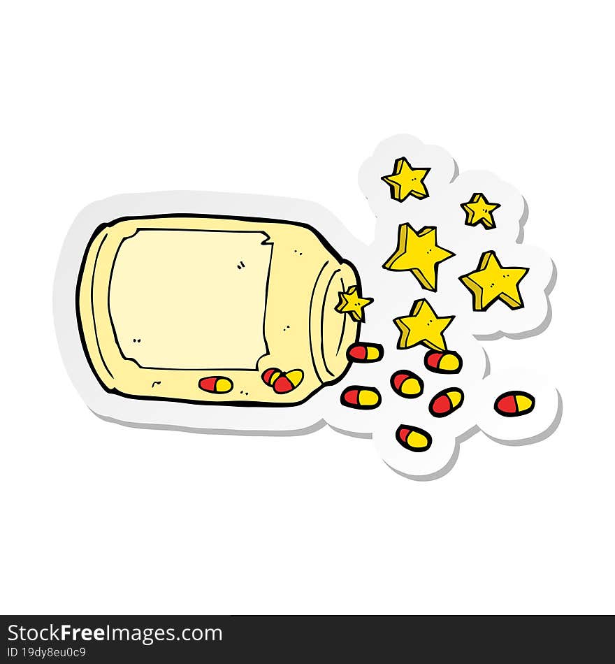 sticker of a cartoon magic pills