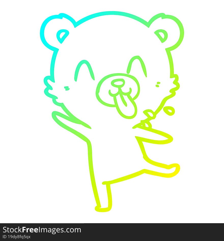 cold gradient line drawing of a rude cartoon polar bear sticking out tongue