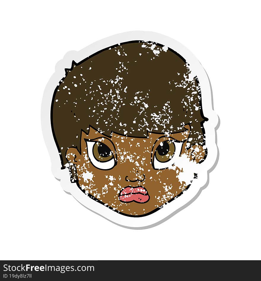 retro distressed sticker of a cartoon sulking woman