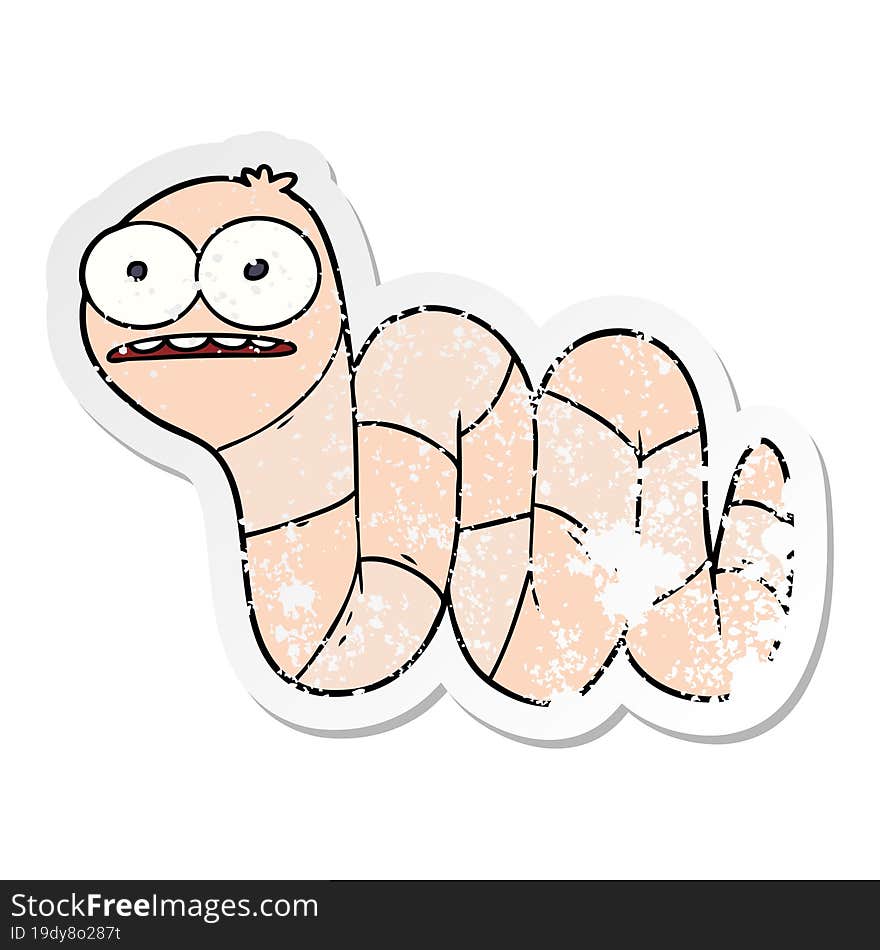 distressed sticker of a cartoon nervous worm