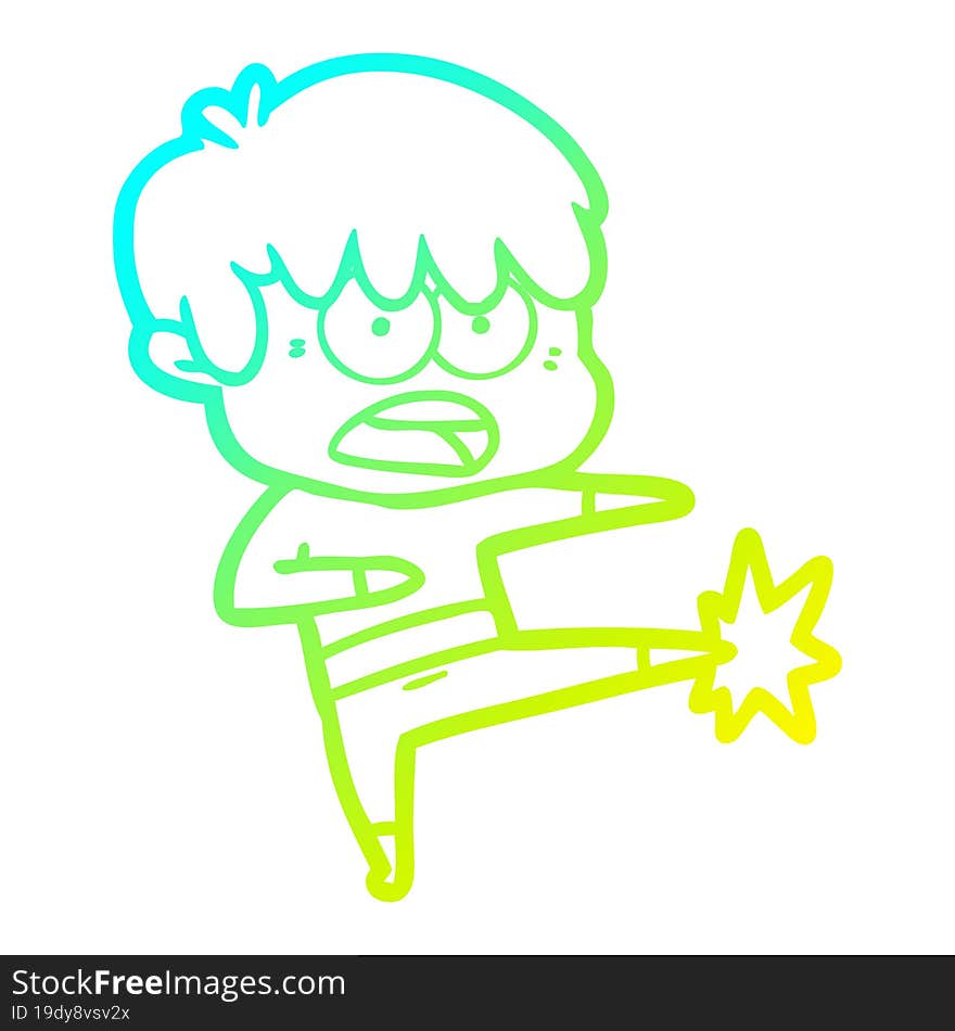 Cold Gradient Line Drawing Worried Cartoon Boy