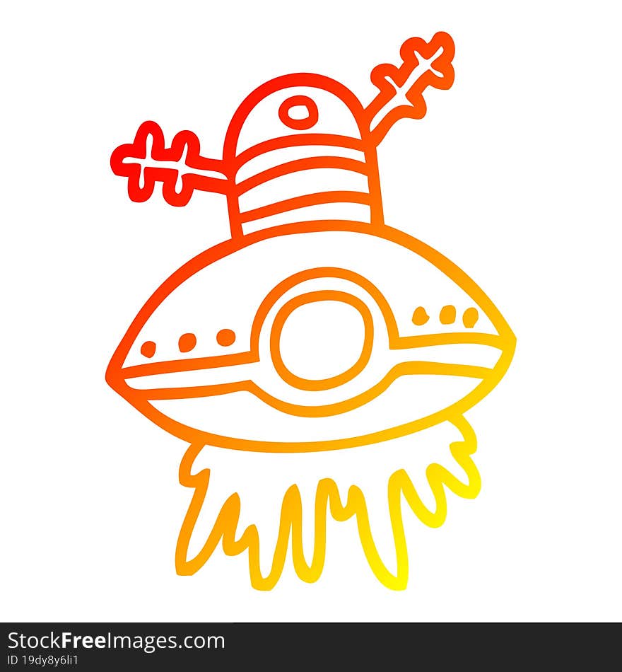 warm gradient line drawing cartoon alien spaceship