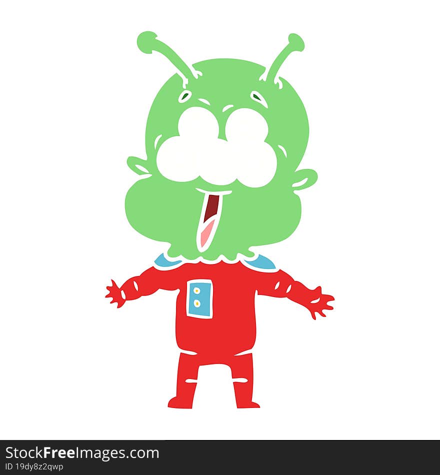 happy flat color style cartoon alien