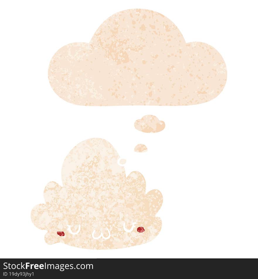 cute cartoon cloud and thought bubble in retro textured style